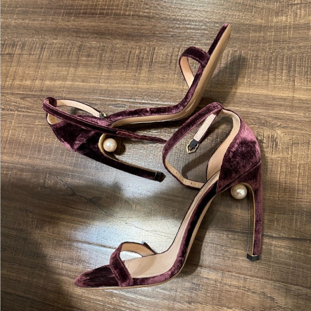 Purple velvet pearl heels - Picture 5 of 6